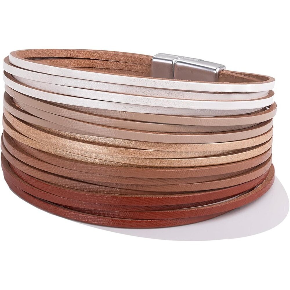 🔥 Fancy Shiny Leather Wrap Bracelet Women White Stackable Bangle Cuff Jewelry